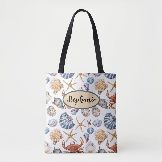Bolsa de mano con tema de playa de conchas persona (Anverso)