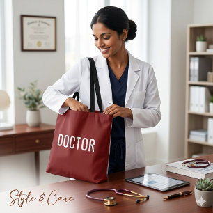 Bolsa de mano con texto DOCTOR personalizable blan