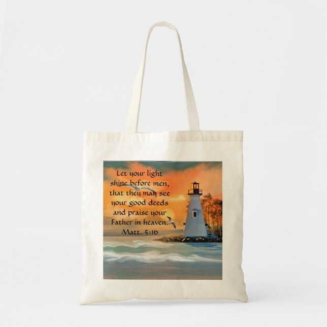 Bolsa de mano con versículo de la Biblia de faro y (Frente)