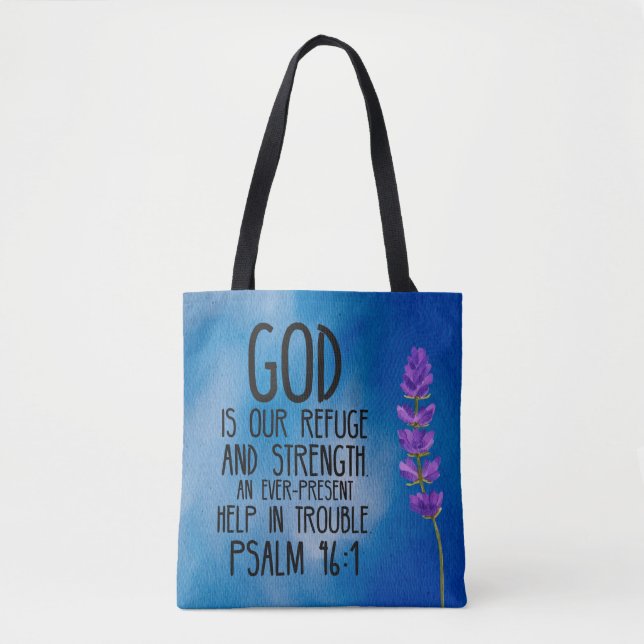 Bolsa de mano con versículo de la biblia Salmo 46: (Anverso)
