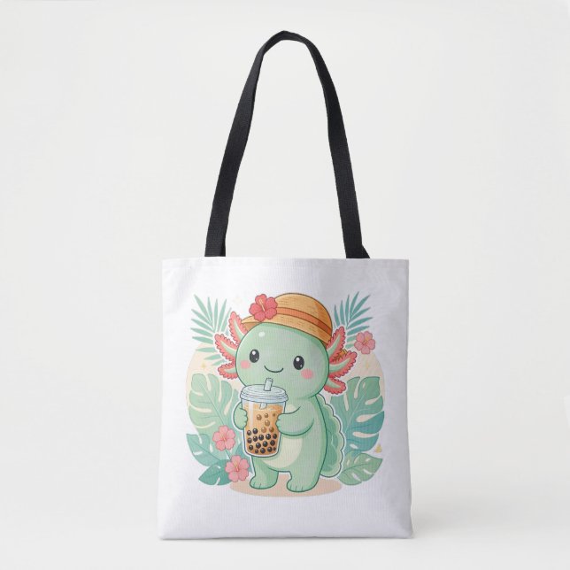 Bolsa de mano de ajolote lindo bebiendo té de lech (Anverso)