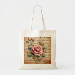 Bolsa de mano de algodón Vintage Rose & Sheet Musi