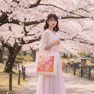 Bolsa de mano de árbol de Sakura en lago de montañ