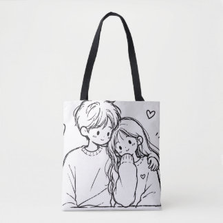 Bolsa de mano de arte de línea de pareja de anime