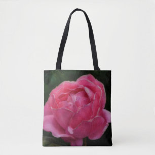 Bolsa de mano de arte floral de rosa rosa