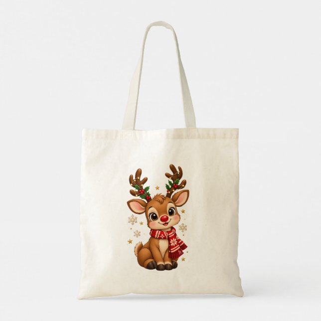 Bolsa de mano de bebé reno de Navidad con bufanda  (Reverso)