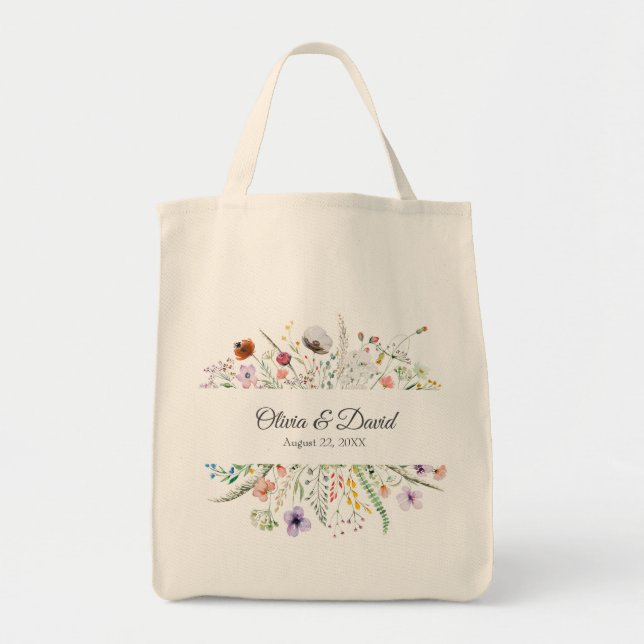 Bolsa de mano de boda para pradera de flores silve (Frente)