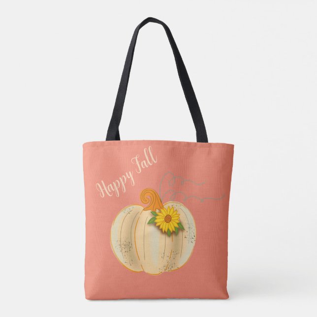 Bolsa de mano de calabaza blanca Feliz Otoño Bolsa (Reverso)