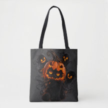 Bolsa de mano de calabaza de Halloween de gato neg