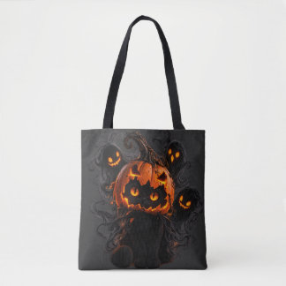 Bolsa de mano de calabaza de Halloween de gato neg
