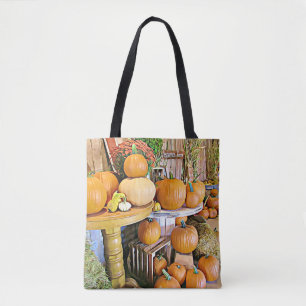 Bolsa de mano de calabazas de Halloween y exhibici
