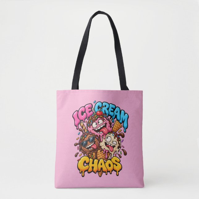 Bolsa de mano de caos de helado divertida rosa (Anverso)