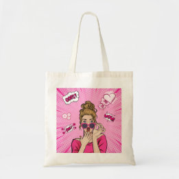 Bolsa de mano de chica glamorosa de arte pop rosa 