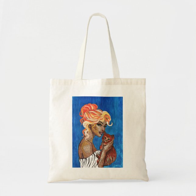 Bolsa de mano de Collage de Gatos con Medios Mixto (Frente)
