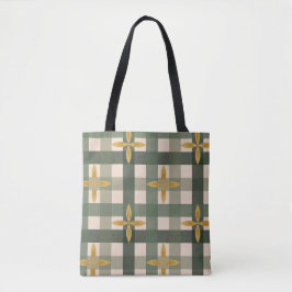 Bolsa de mano de cuadros verdes y hojas