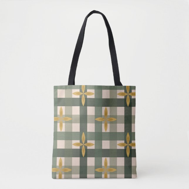 Bolsa de mano de cuadros verdes y hojas (Anverso)
