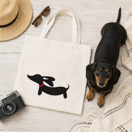 Bolsa de mano de Dachshund negra con acentos rosas