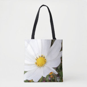Bolsa de mano de flor de cosmos blanca