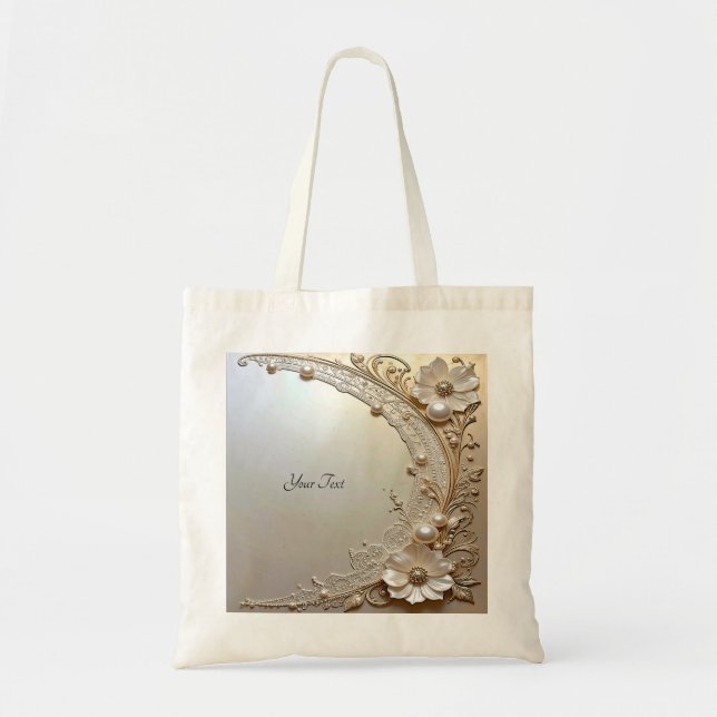 Bolsa de mano de flores blancas modernas con perla (Frente)