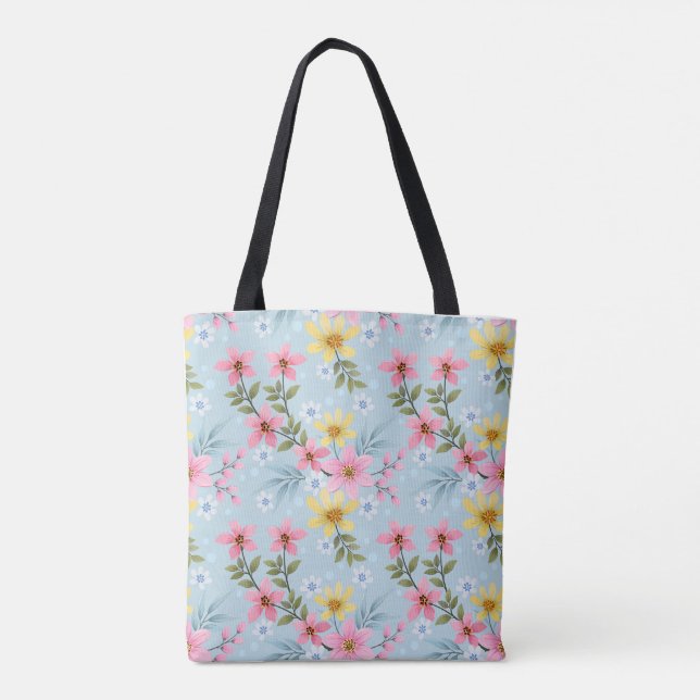 Bolsa de mano de flores botánicas primaverales col (Reverso)