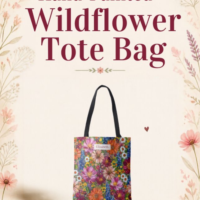 Bolsa de mano de flores silvestres coloridas perso (Colorful Wildflower Personalized Name Tote Bag. Perfect Gift for yourself or someone else. )