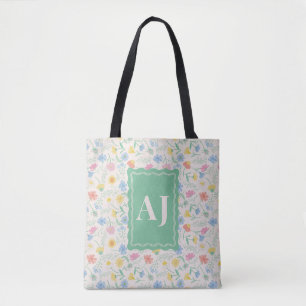 Bolsa de mano de flores silvestres con iniciales p
