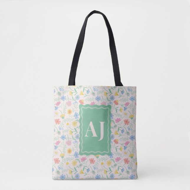 Bolsa de mano de flores silvestres con iniciales p (Anverso)