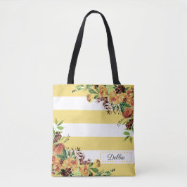 Bolsa de mano de flores y rayas amarillas bonitas