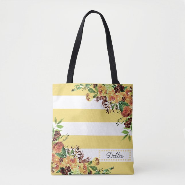 Bolsa de mano de flores y rayas amarillas bonitas (Anverso)