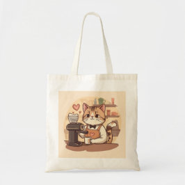 Bolsa de mano de gato barista de dibujos animados