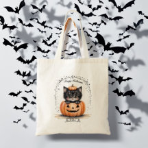 Bolsa de mano de Halloween de gato negro lindo | J