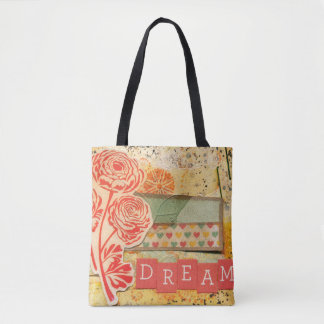 Bolsa de mano de lona con collage floral Dream