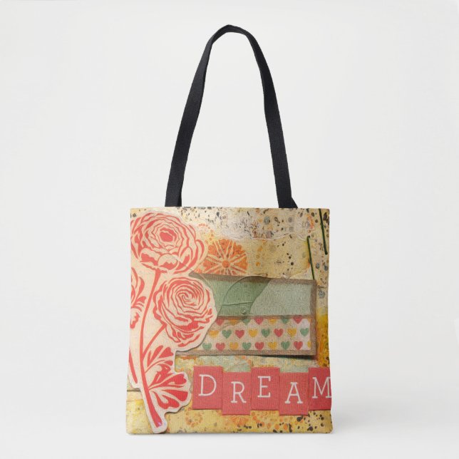 Bolsa de mano de lona con collage floral Dream (Anverso)