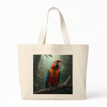 Bolsa de mano de lona con loro guacamayo de colore