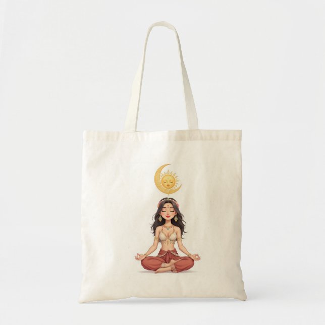 Bolsa de mano de lona con mujer boho celestial med (Frente)