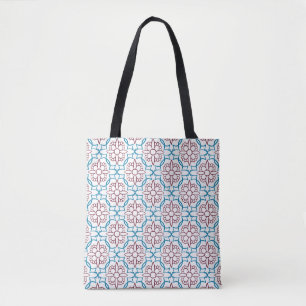 Bolsa de mano de lona con patrón floral geométrico