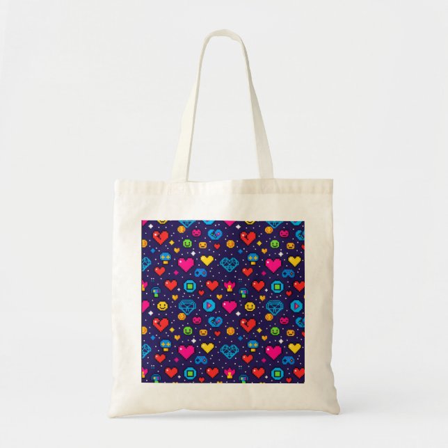 Bolsa de mano de lona con temática de juegos retro (Frente)
