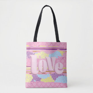 Bolsa de mano de lona de amor pastel rosa lindo