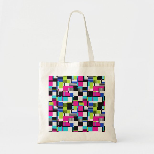 Bolsa de mano de lona geométrica con falla de neón (Frente)