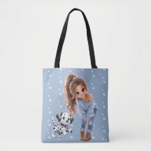 Bolsa de mano de niña Chibi linda y cachorro