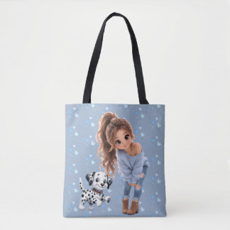 Bolsa de mano de niña Chibi linda y cachorro