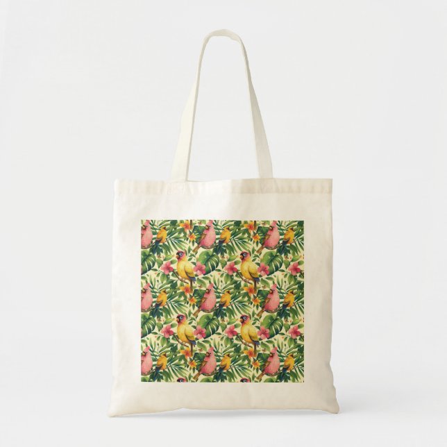 Bolsa de mano de pájaros y mariposas tropicales (Frente)