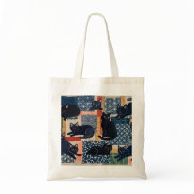 Bolsa de mano de patchwork de gatos negros japones