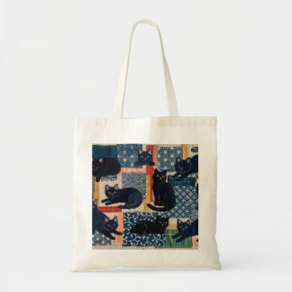 Bolsa de mano de patchwork de gatos negros japones