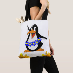 Bolsa de mano de pingüino floral de girasol