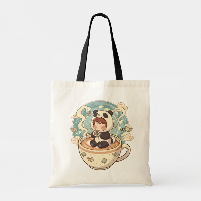 Bolsa de mano de tela de Panda Kawaii Café (Reverso)