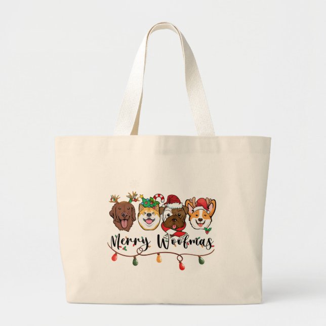 Bolsa de mano de tipografía Feliz Woofnavidad (Frente)