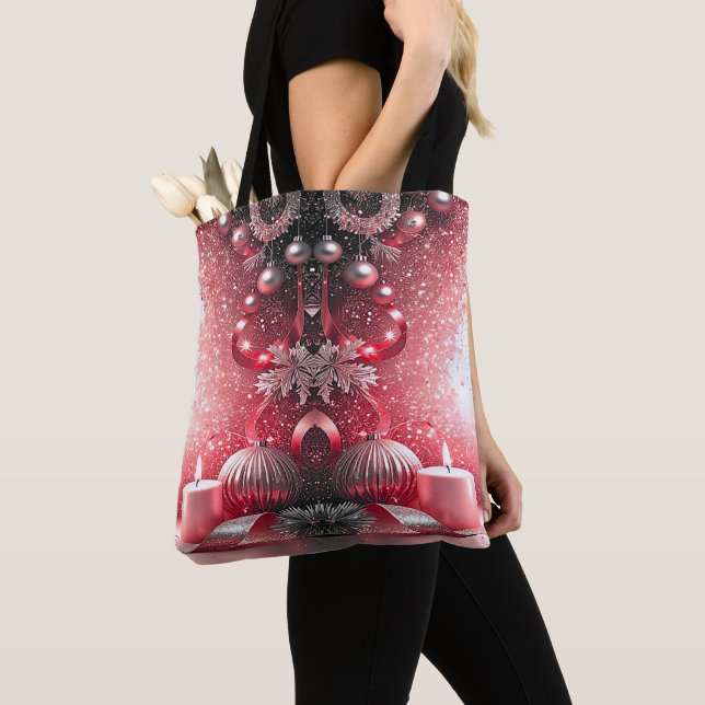 Bolsa de mano decorativa navideña con velas rojas (Detalle)