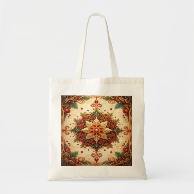 Bolsa de mano decorativa navideña roja y verde (Frente)
