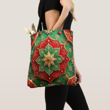 Bolsa de mano decorativa navideña roja y verde